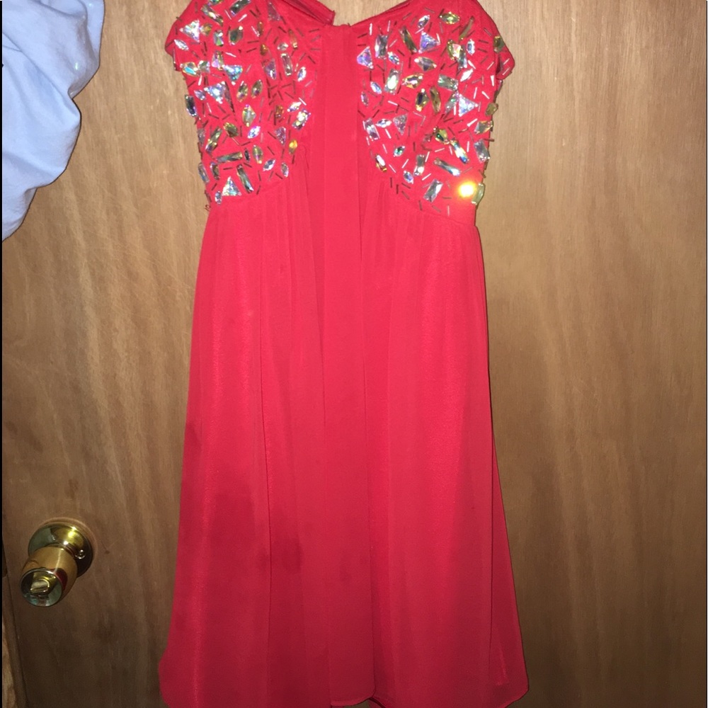 red jeweled homecoming dress